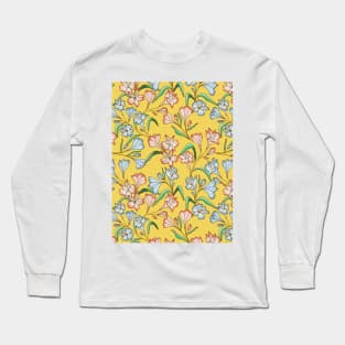 Happy lily flowers botanical pattern in yellow Long Sleeve T-Shirt